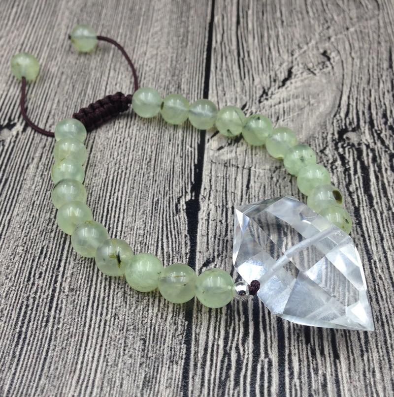 Double Point Natural Quartz & PREHNITE Stone 'DOUBLE WILLPOWER'   Bracelet