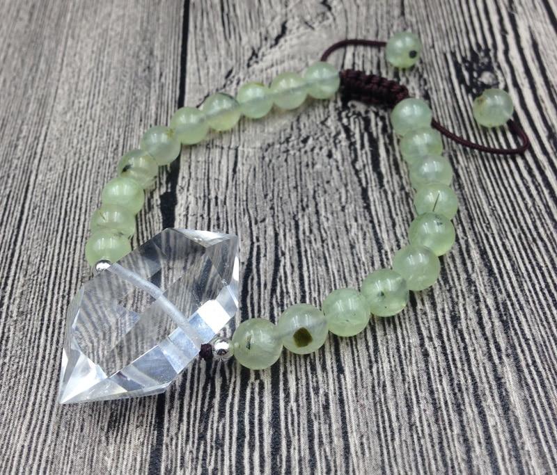 Double Point Natural Quartz & PREHNITE Stone 'DOUBLE WILLPOWER'   Bracelet