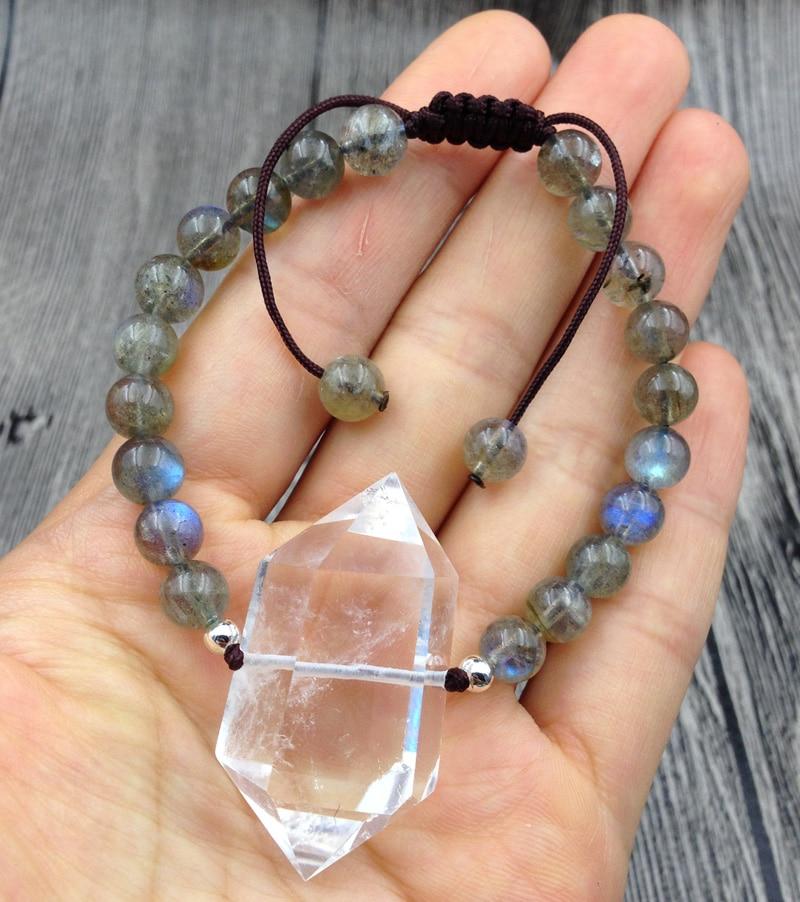 Double Point Natural Quartz & Labradorite ENERGY of LIGHT Stone Bracelet