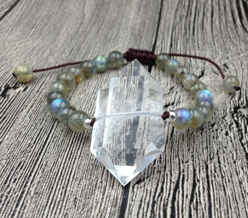 Double Point Natural Quartz & Labradorite ENERGY of LIGHT Stone Bracelet