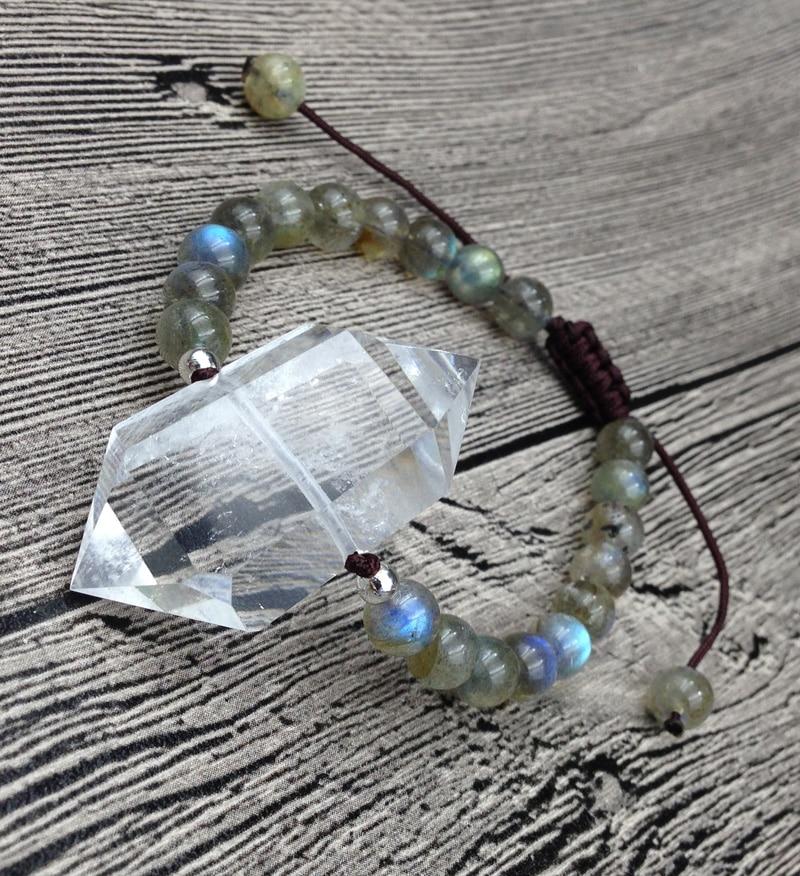 Double Point Natural Quartz & Labradorite ENERGY of LIGHT Stone Bracelet