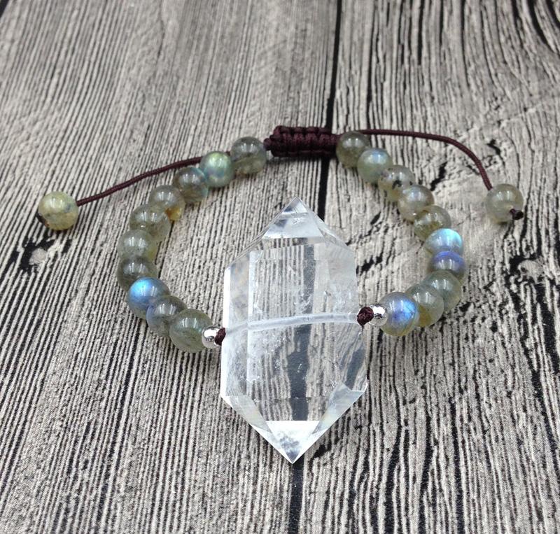 Double Point Natural Quartz & Labradorite ENERGY of LIGHT Stone Bracelet