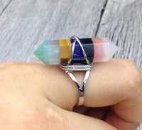 Thumbnail for Unique 7 Layered Natural Chakra Stone Point Wire Wrap Ring