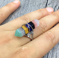 Thumbnail for Unique 7 Layered Natural Chakra Stone Point Wire Wrap Ring