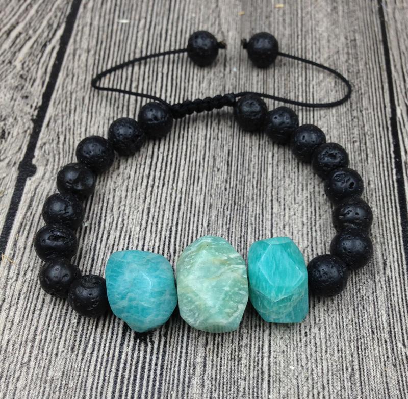 Lava & Faceted Chunky AMAZONITE 'HOPE STONE' Bracelet