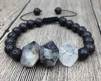 Thumbnail for Chunky Black Tourmalinated Quartz & Lava Stone NO MORE BAD VIBES Bracelet