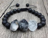 Thumbnail for Chunky Black Tourmalinated Quartz & Lava Stone NO MORE BAD VIBES Bracelet