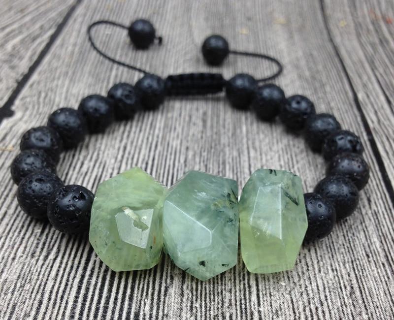 Lava & Natural Faceted Prehnite  'DREAM STONE' Bracelet