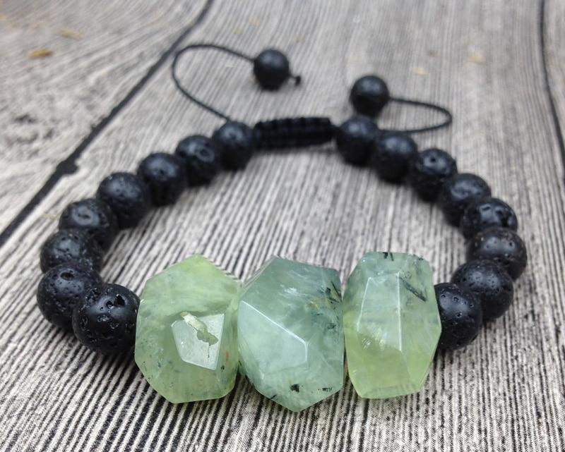 Lava & Natural Faceted Prehnite  'DREAM STONE' Bracelet