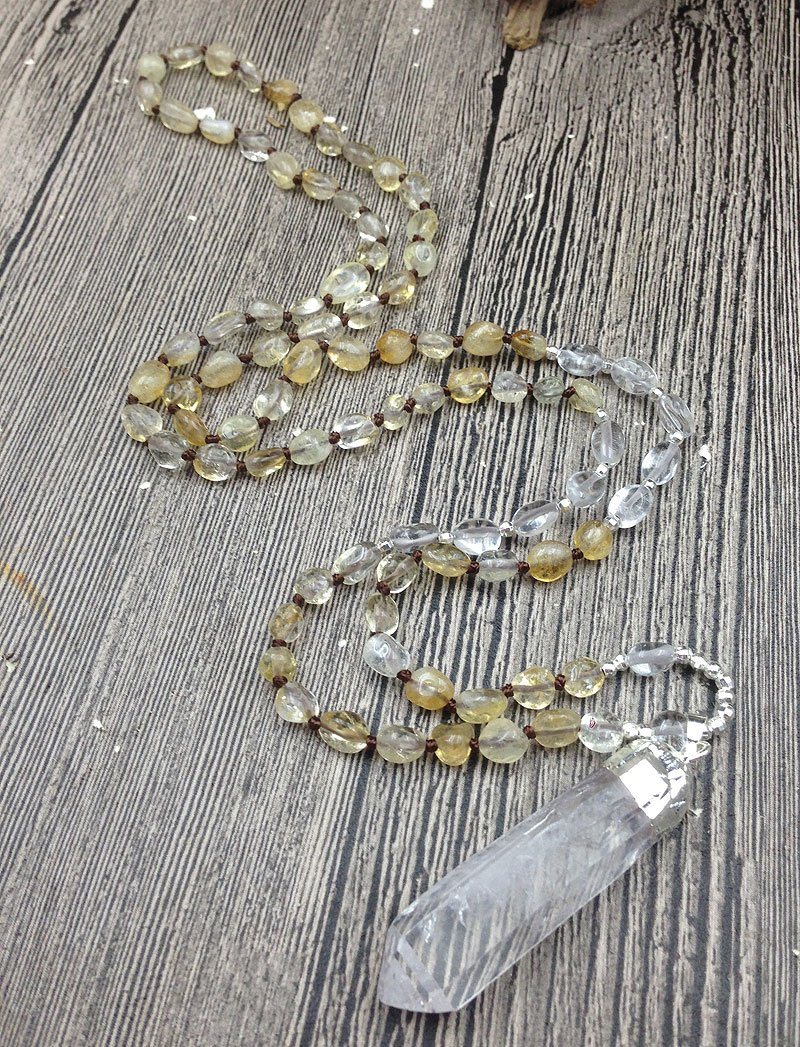 Raw Quartz Pendant & CITRINE Bead  'ABUNDANCE & POSITIVITY 'Necklace