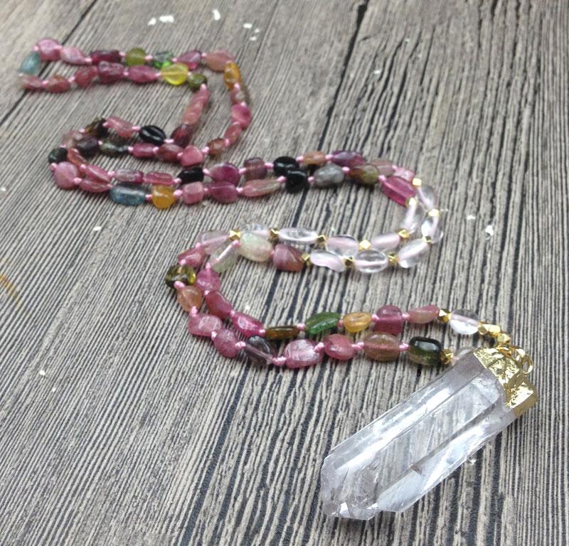 Raw Quartz Pendant & Tourmaline Nugget Bead VIBRANCY Necklace