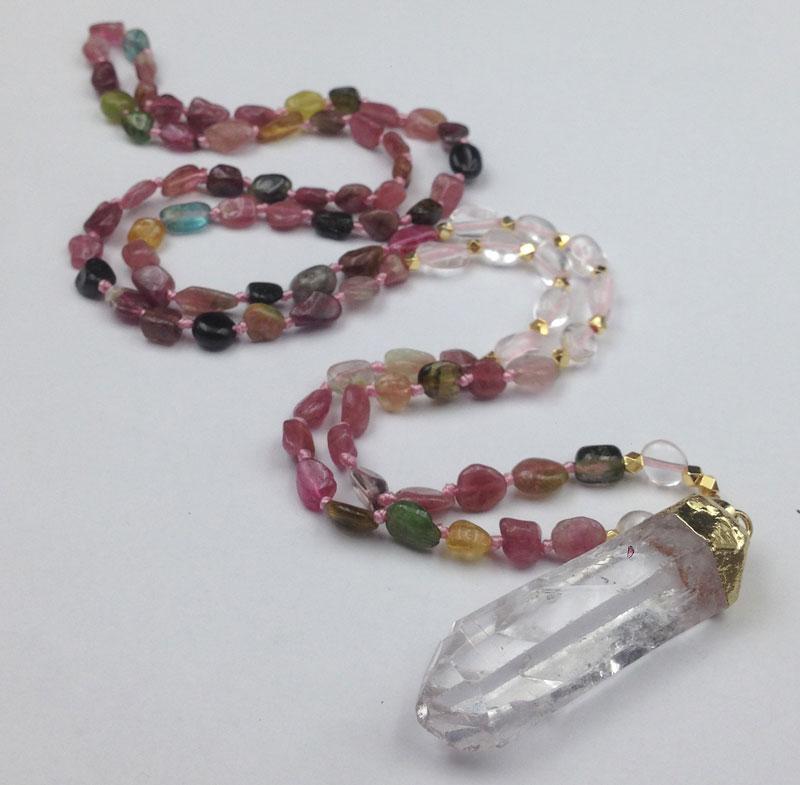 Raw Quartz Pendant & Tourmaline Nugget Bead VIBRANCY Necklace