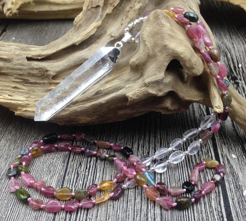 Raw Quartz Pendant & Tourmaline Nugget Bead VIBRANCY Necklace