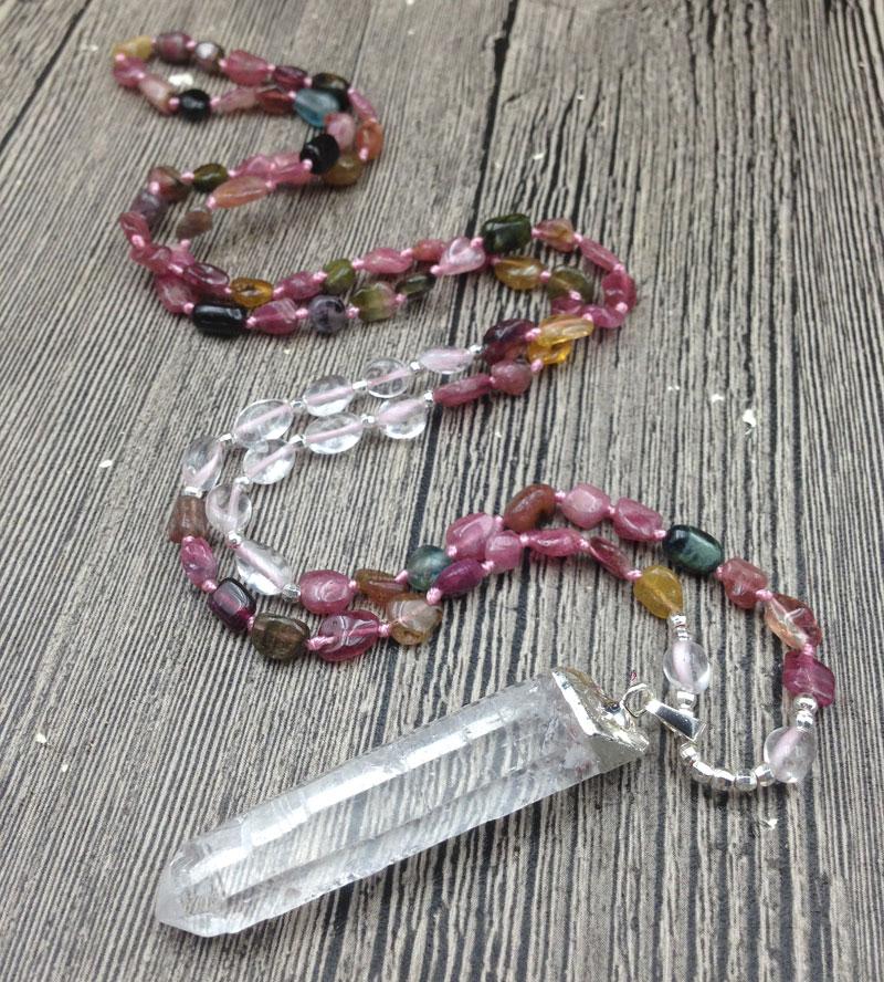 Raw Quartz Pendant & Tourmaline Nugget Bead VIBRANCY Necklace