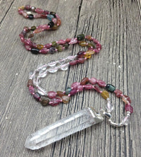 Thumbnail for Raw Quartz Pendant & Tourmaline Nugget Bead VIBRANCY Necklace