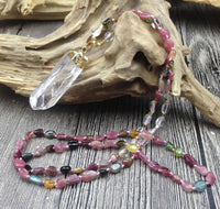 Thumbnail for Raw Quartz Pendant & Tourmaline Nugget Bead VIBRANCY Necklace