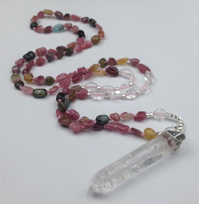 Raw Quartz Pendant & Tourmaline Nugget Bead VIBRANCY Necklace