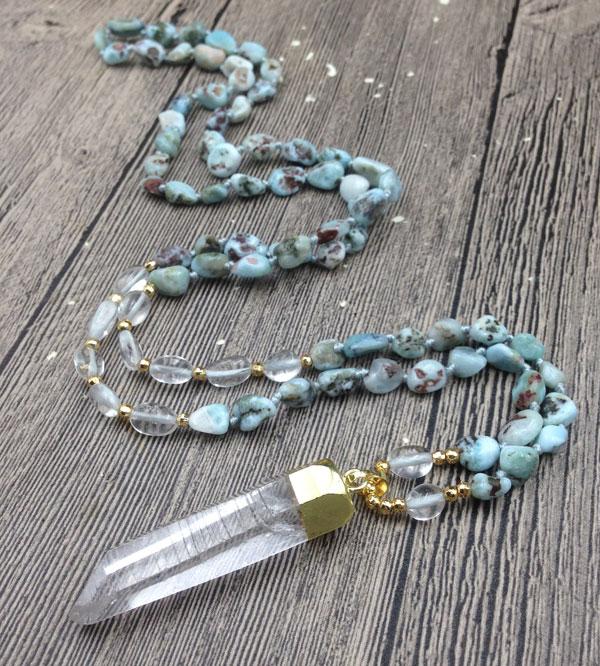 Clear Quartz Pendant & Raw LARIMAR Stone 'SEA of SERENITY 'Necklace