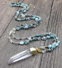 Thumbnail for Clear Quartz Pendant & Raw LARIMAR Stone 'SEA of SERENITY 'Necklace