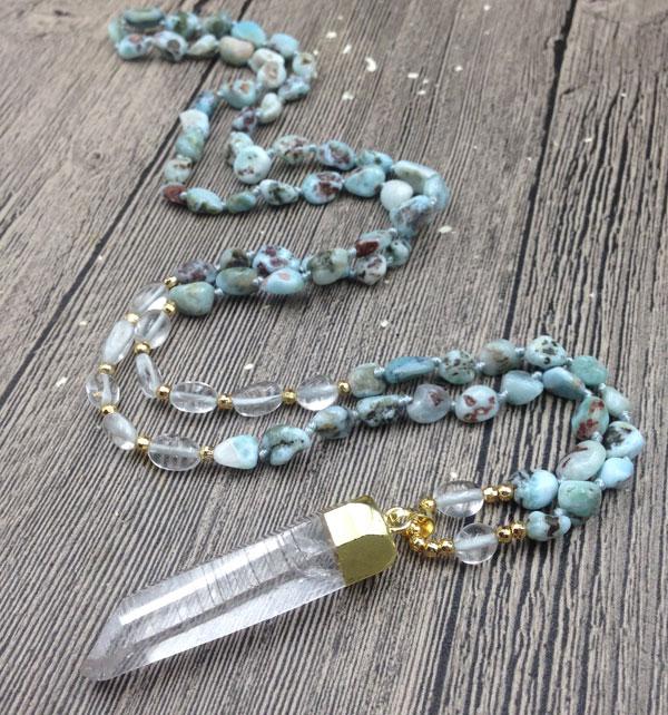 Clear Quartz Pendant & Raw LARIMAR Stone 'SEA of SERENITY 'Necklace