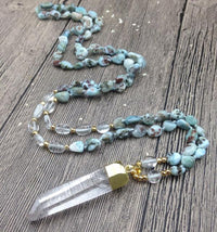 Thumbnail for Clear Quartz Pendant & Raw LARIMAR Stone 'SEA of SERENITY 'Necklace