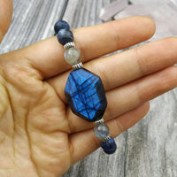 Thumbnail for Natural  Raw Stone Labradorite  &  Sodalite  Bead STUDY BUDDY Bracelet