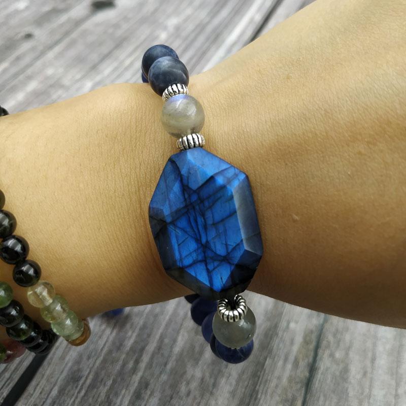 Natural  Raw Stone Labradorite  &  Sodalite  Bead STUDY BUDDY Bracelet