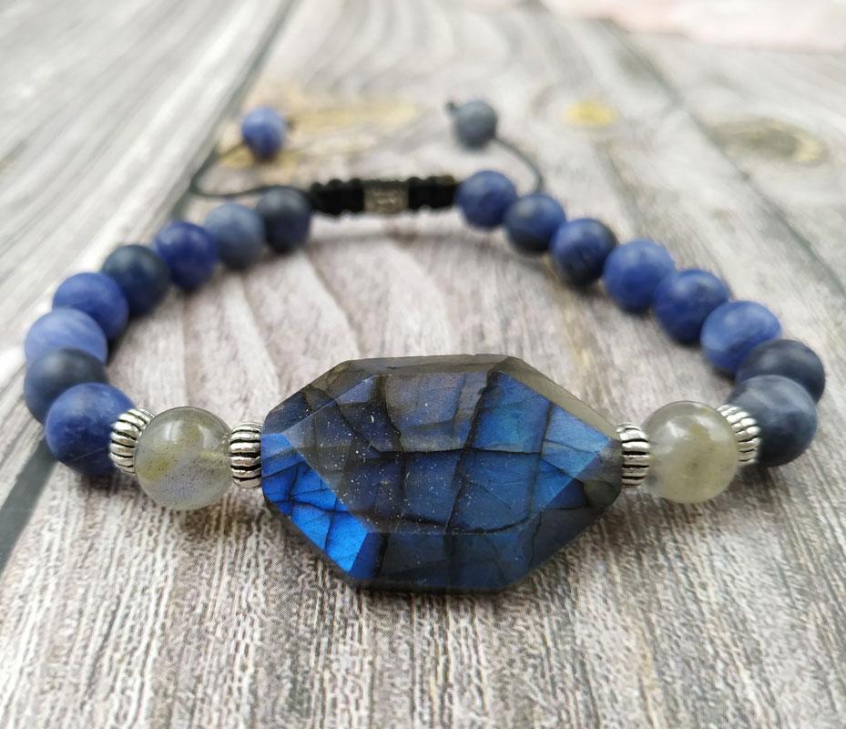 Natural  Raw Stone Labradorite  &  Sodalite  Bead STUDY BUDDY Bracelet