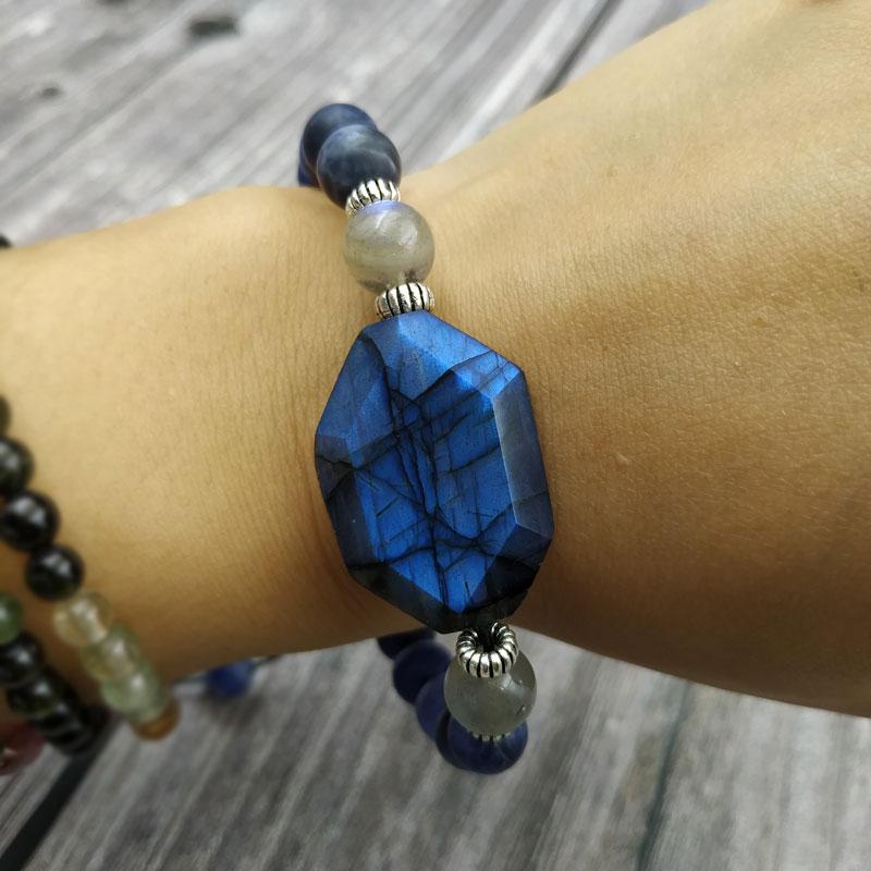 Natural  Raw Stone Labradorite  &  Sodalite  Bead STUDY BUDDY Bracelet