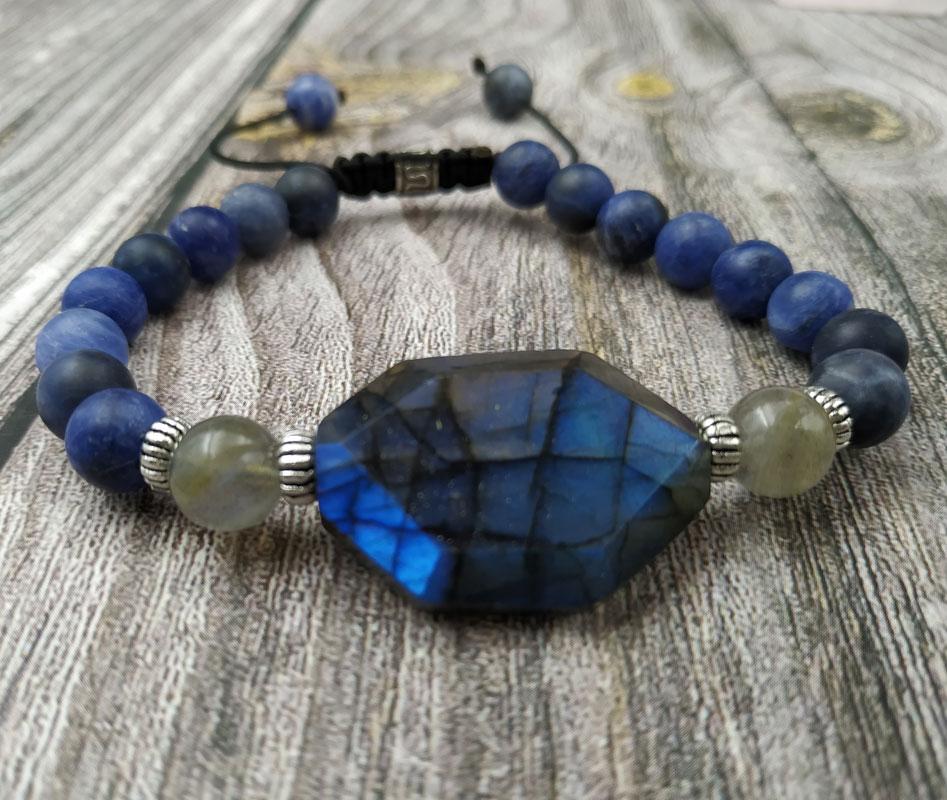 Natural  Raw Stone Labradorite  &  Sodalite  Bead STUDY BUDDY Bracelet