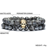 Thumbnail for Skull 'n Stone- Mens Hematite & Agate Stone STRENGTH Bracelet Set