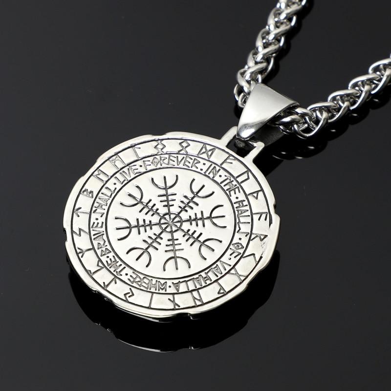 Stainless steel Viking Shield Necklace  with Interchangeable  Gold & Silver Helm of Awe