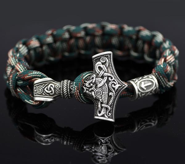 Mjolnir & Rune Amulet STRENGTH-giving Paracord Bracelet