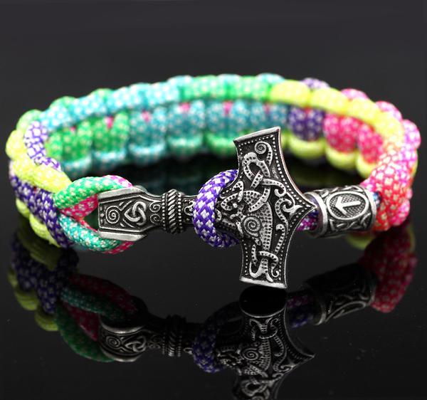 Mjolnir & Rune Amulet STRENGTH-giving Paracord Bracelet