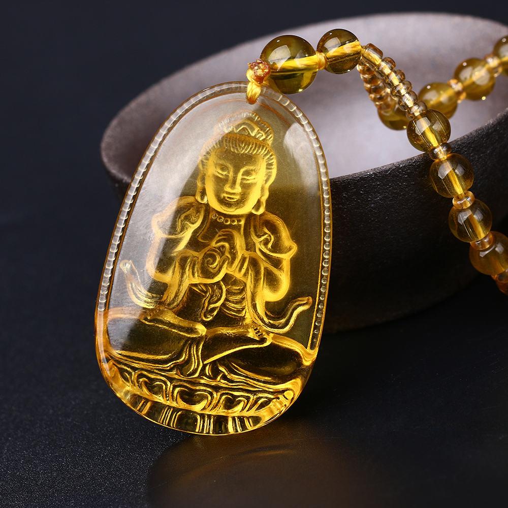 Natural Citrine BUDDHA Deity GUARDIAN Abundance Pendant Necklace