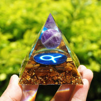 Thumbnail for #121 - Handmade Amethyst & Tiger Eye 'DISPEL YOUR FEARS' TAURUS Zodiac ORGONITE Pyramid