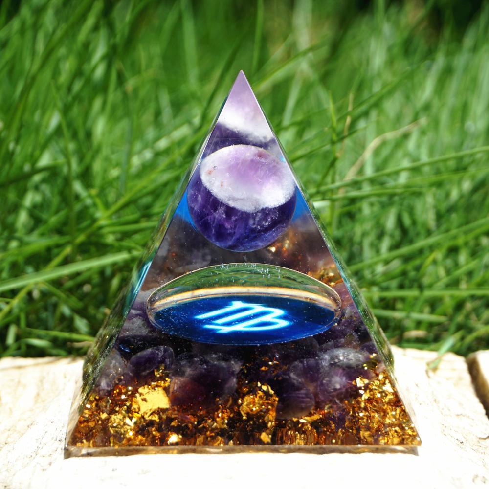 #119 - Handmade Amethyst 'BRING SPIRITUAL WISDOM' VIRGO Zodiac ORGONITE Pyramid