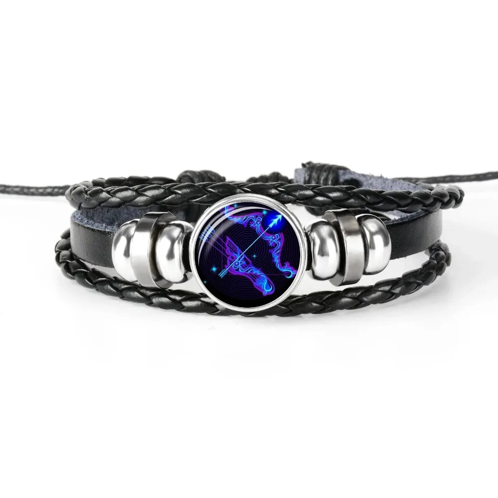 Zodiac Constellations Astrology Spirit Braided Leather Bracelet