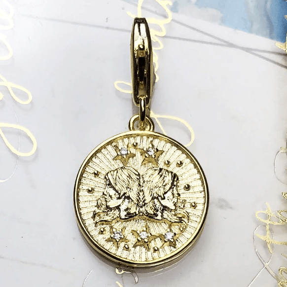 Silver & Zirconia GEMINI Zodiac Charm in Gold