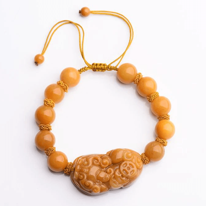 Natural Yellow Jade Pixiu 'SELF-CONFIDENCE' Rope Bracelet