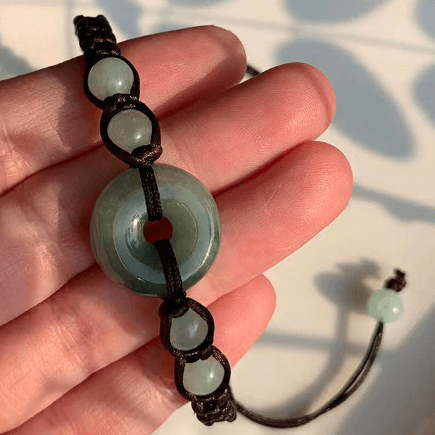 Natural Myanmar Jade 'Ping An Kou' Rope Bracelet