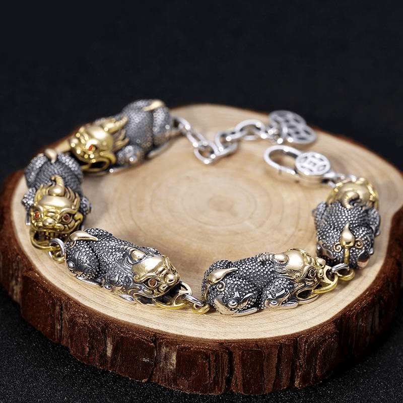 Ethnic Thai Silver Retro Money Pixiu Bracelet