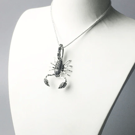 Silver & Zirconia Men's Scorpion Pendant Necklace