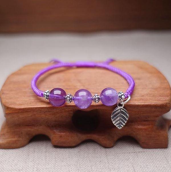 Natural AMETHYST & Sterling Silver STRESS BLOCKER Red Rope Bracelet