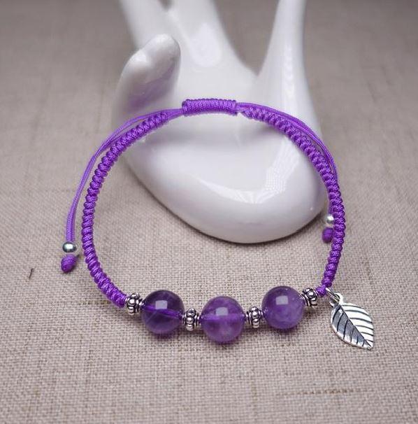 Natural AMETHYST & Sterling Silver STRESS BLOCKER Red Rope Bracelet