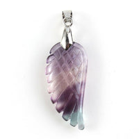 Thumbnail for Hand Carved Natural Rainbow Fluorite Stone Angel Wing Pendant-FREE EARRINGS included!