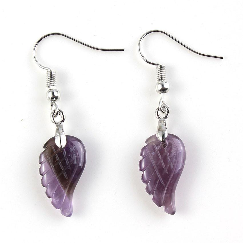Hand Carved Natural Rainbow Fluorite Stone Angel Wing Pendant-FREE EARRINGS included!