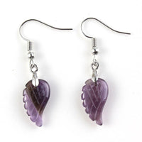 Thumbnail for Hand Carved Natural Rainbow Fluorite Stone Angel Wing Pendant-FREE EARRINGS included!