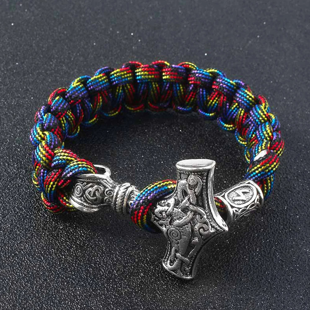 Mjolnir & Rune Amulet STRENGTH-giving Paracord Bracelet