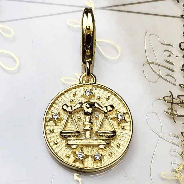 Silver & Zirconia LIBRA Zodiac Charm in Gold
